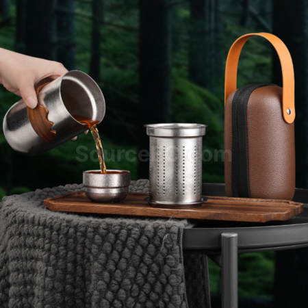 客製化純鈦雙層一壺四杯泡茶套裝禮品