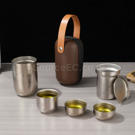 客製化純鈦雙層一壺四杯泡茶套裝禮品