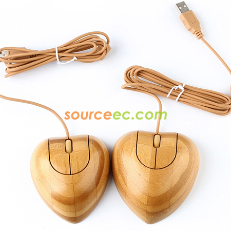 客製化竹子有線心形滑鼠 禮品