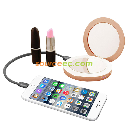 客製化LED雙面鏡子行動電源-圓形禮品