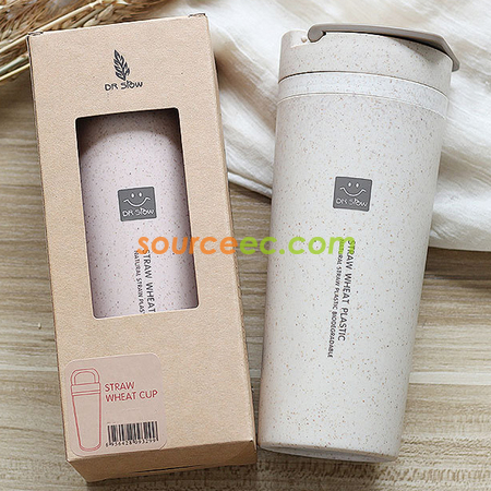 客製化450ML小麥秸稈雙層隔熱水杯禮品