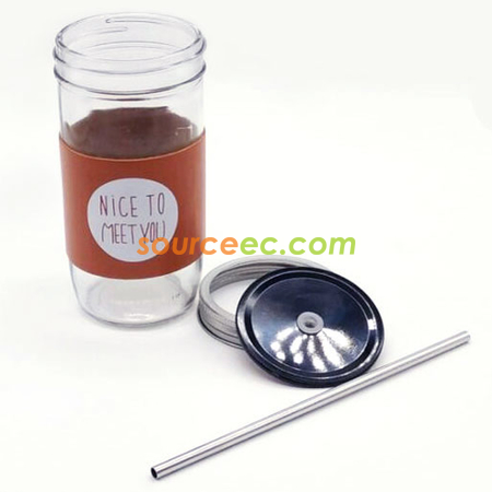 客製化650ML帶隔熱套吸管玻璃杯禮品