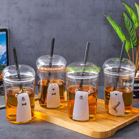 客製化550ML吸管玻璃杯禮品