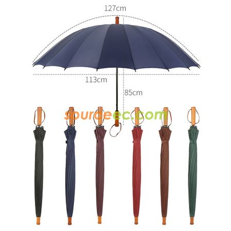 24骨加大防風木柄直桿雨傘