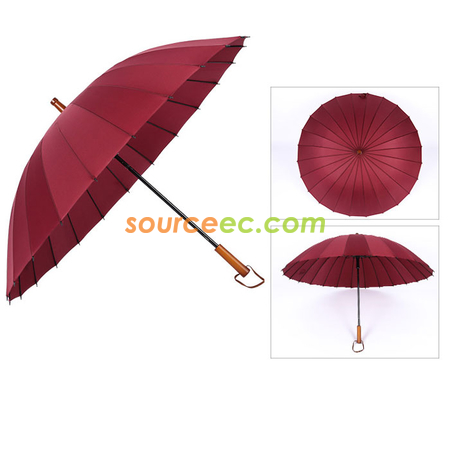 客製化24骨加大防風木柄直桿雨傘禮品