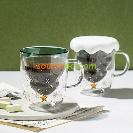 客製化250ML 星空聖誕樹雙層玻璃杯禮品