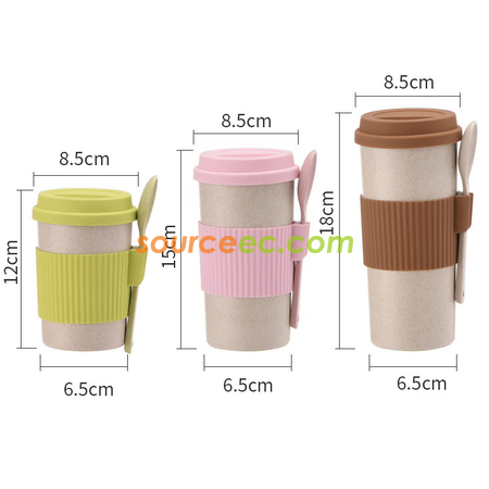 客製化350ML 小麥秸稈纖維隨手杯帶匙羹禮品