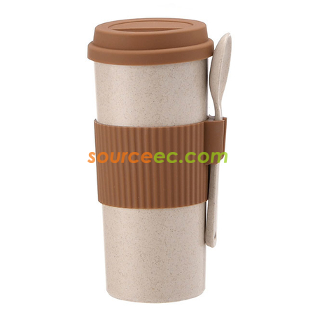 客製化350ML 小麥秸稈纖維隨手杯帶匙羹禮品
