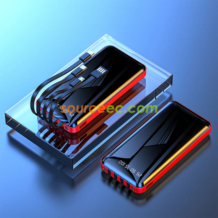客製化10000mAh自帶線鏡面行動電源禮品