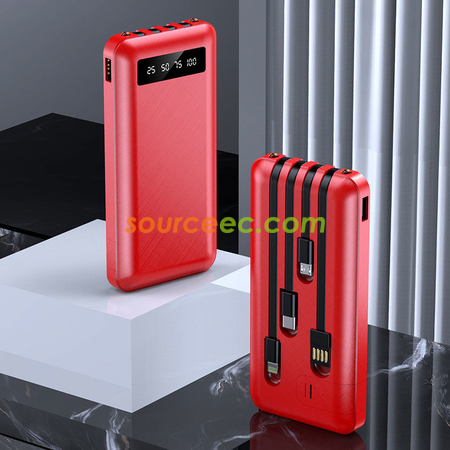 客製化10000mAh自帶線鏡面行動電源禮品