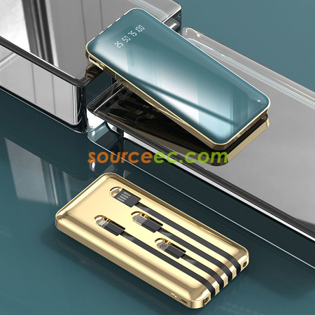 客製化10000mAh自帶線鏡面金屬行動電源禮品