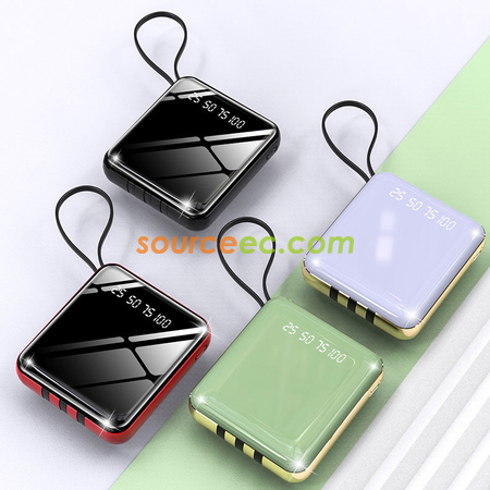 客製化10000mAh自帶線鏡面行動電源禮品