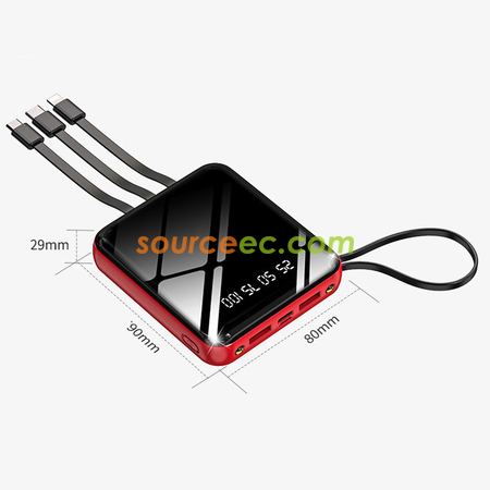 客製化10000mAh自帶線鏡面行動電源禮品