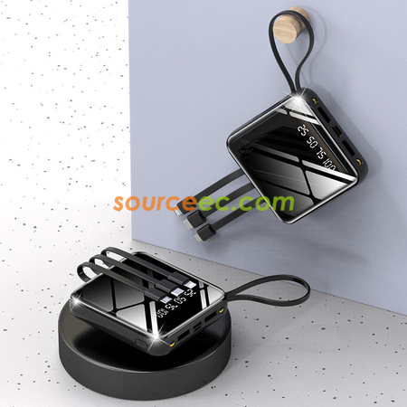 客製化10000mAh自帶線鏡面行動電源禮品