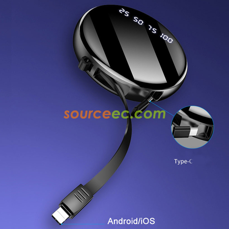 客製化10000mAh自帶線鏡面行動電源禮品