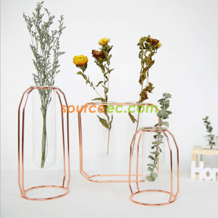 客製化金屬架透明玻璃花瓶禮品