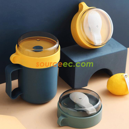 客製化攜帶式帶蓋勺湯杯禮品