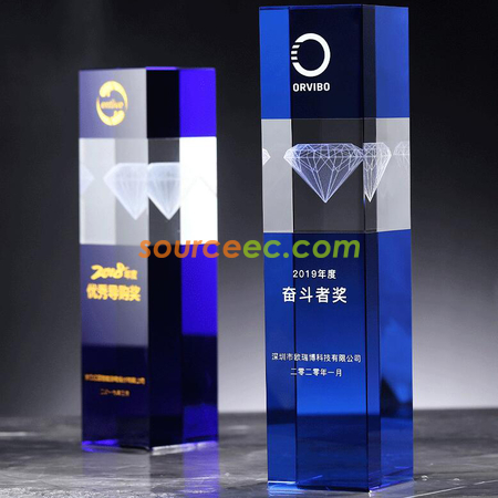 客製化鑽石方柱水晶獎座禮品