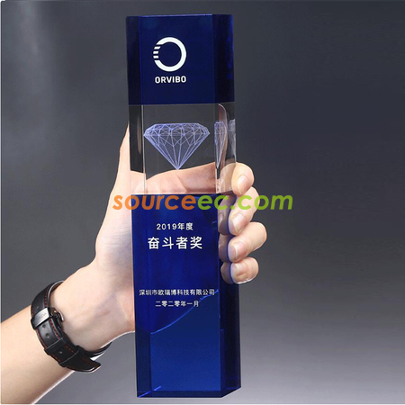 客製化鑽石方柱水晶獎座禮品