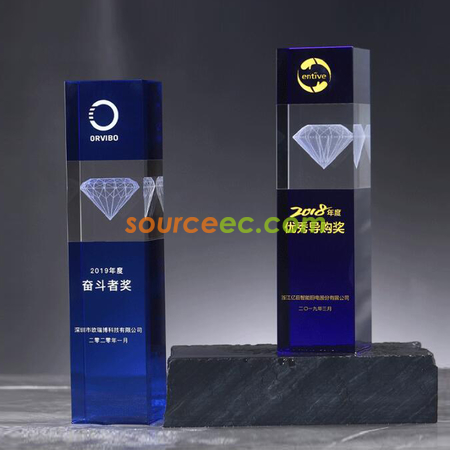 客製化鑽石方柱水晶獎座禮品