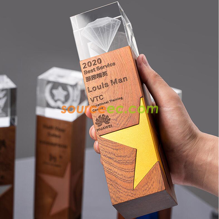 客製化星星實木水晶獎座禮品