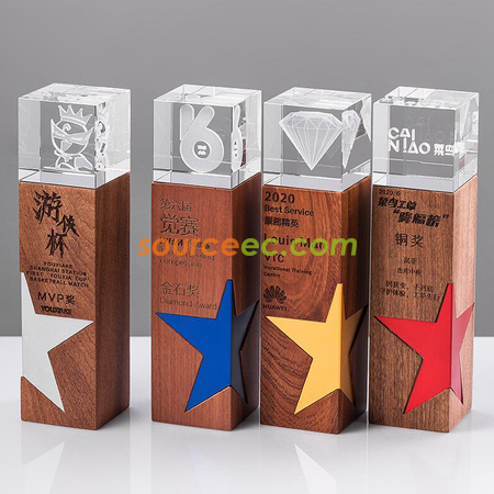 客製化星星實木水晶獎座禮品