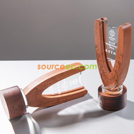 客製化U型木質水晶獎座禮品