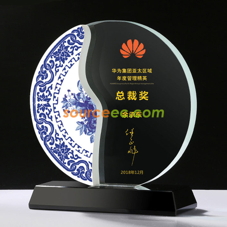 客製化單面陶瓷水晶獎座禮品