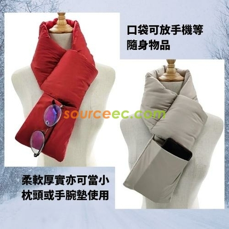 客製化日系簡約口袋羽絨棉圍巾禮品