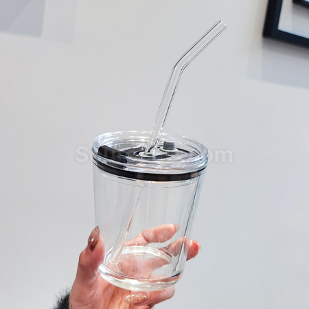 客製化帶蓋吸管玻璃杯禮品