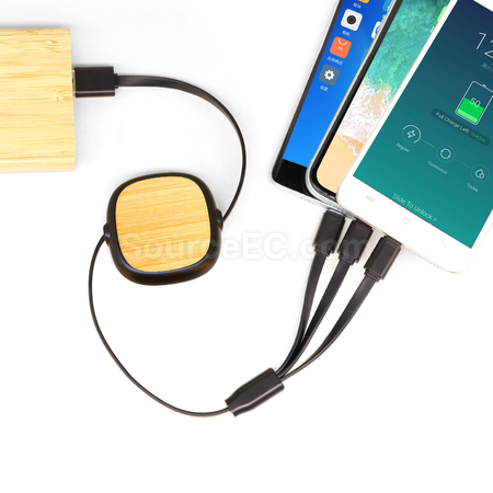 客製化伸縮竹木充電線禮品