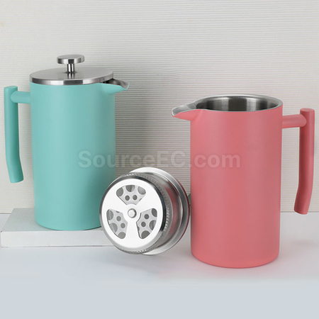 客製化304雙層隔熱法壓咖啡壺禮品