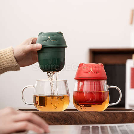 客製化招財貓玻璃泡茶杯禮品