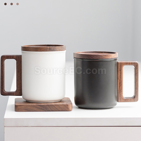 客製化木手柄陶瓷杯禮品
