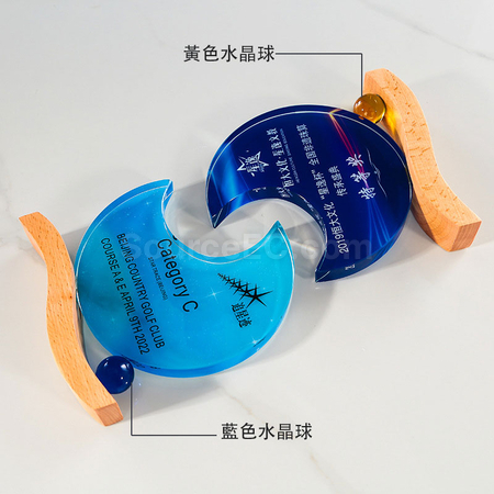 客製化月亮木質水晶獎座禮品
