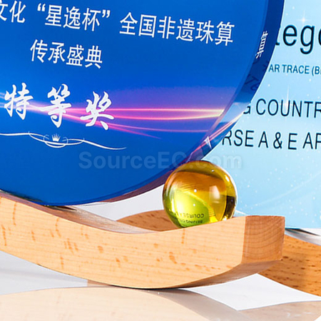 客製化月亮木質水晶獎座禮品