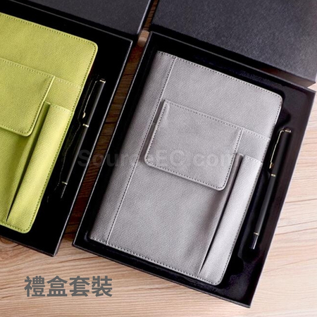 客製化多功能麻紋皮革記事簿禮品