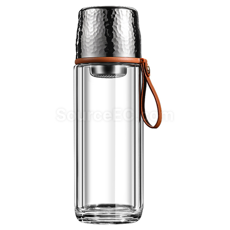 客製化350ML  便攜式茶水分離玻璃杯禮品