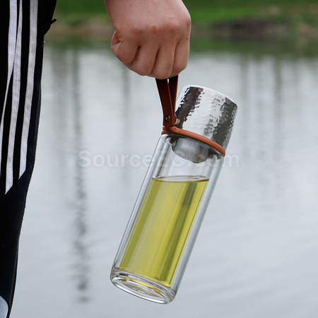 客製化350ML  便攜式茶水分離玻璃杯禮品