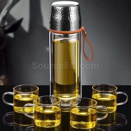 客製化350ML  便攜式茶水分離玻璃杯禮品