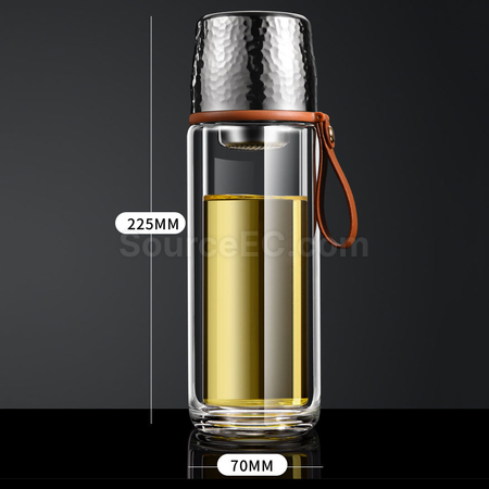 客製化350ML  便攜式茶水分離玻璃杯禮品