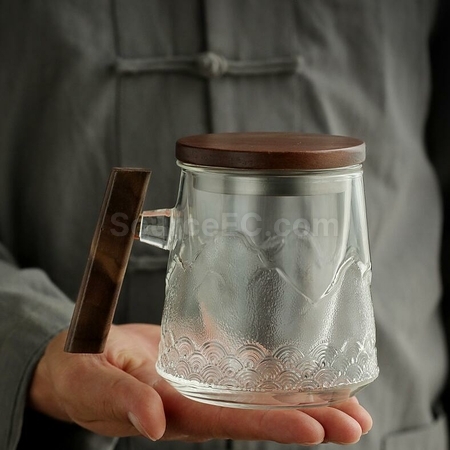 客製化山海茶木柄玻璃泡茶杯禮品