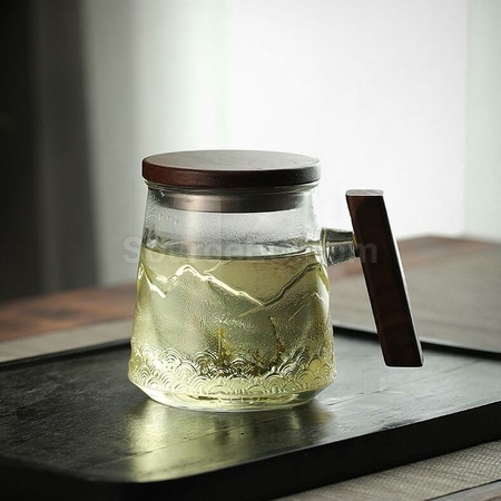客製化山海茶木柄玻璃泡茶杯禮品