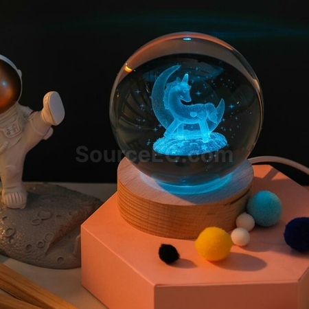 客製化3D內雕USB七彩水晶球燈禮品