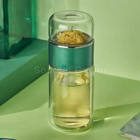 客製化280ML 便攜式茶水分離玻璃杯禮品