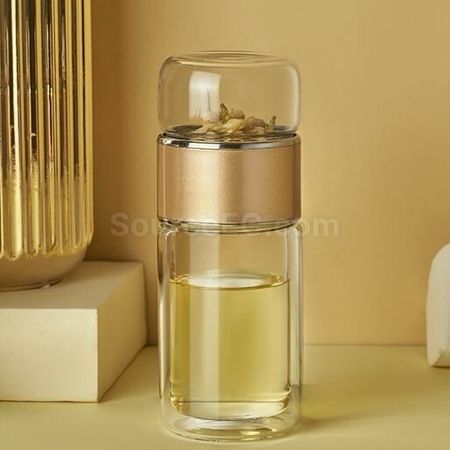 客製化280ML 便攜式茶水分離玻璃杯禮品