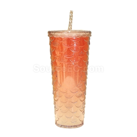 客製化炫彩魚鱗雙層冷飲杯禮品