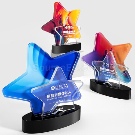 客製化彩印星星水晶獎座禮品