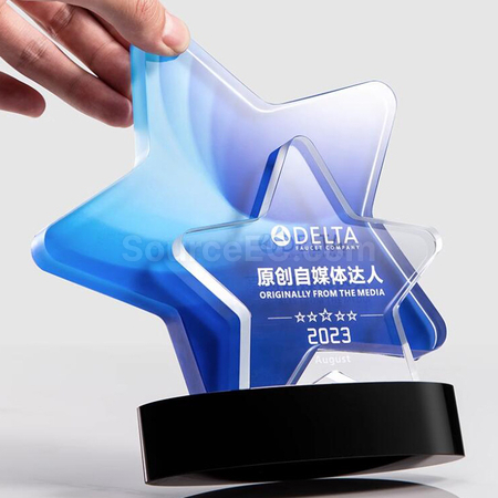 客製化彩印星星水晶獎座禮品