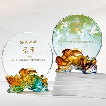 客製化琉璃如意兔紀念獎座禮品